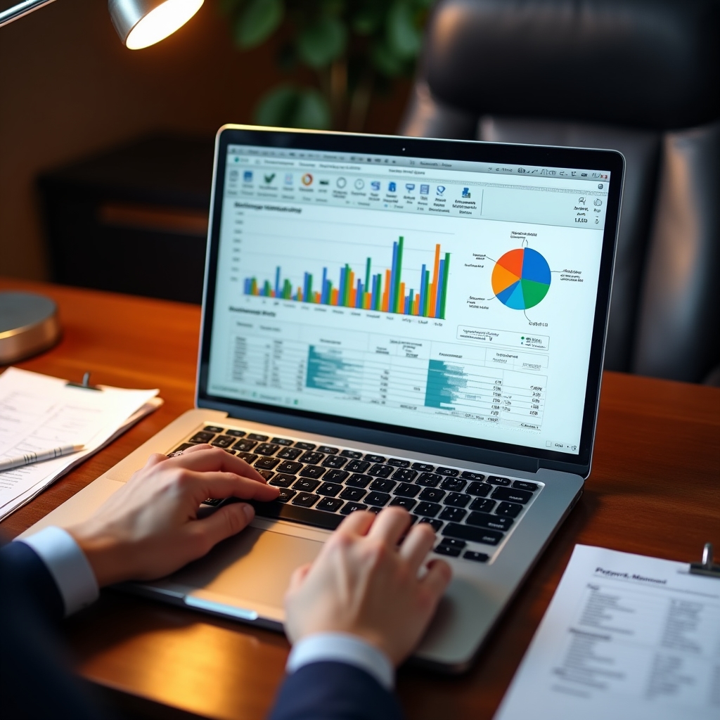 Таблицы финансового планирования и рабочие инструменты на экране ноутбука
