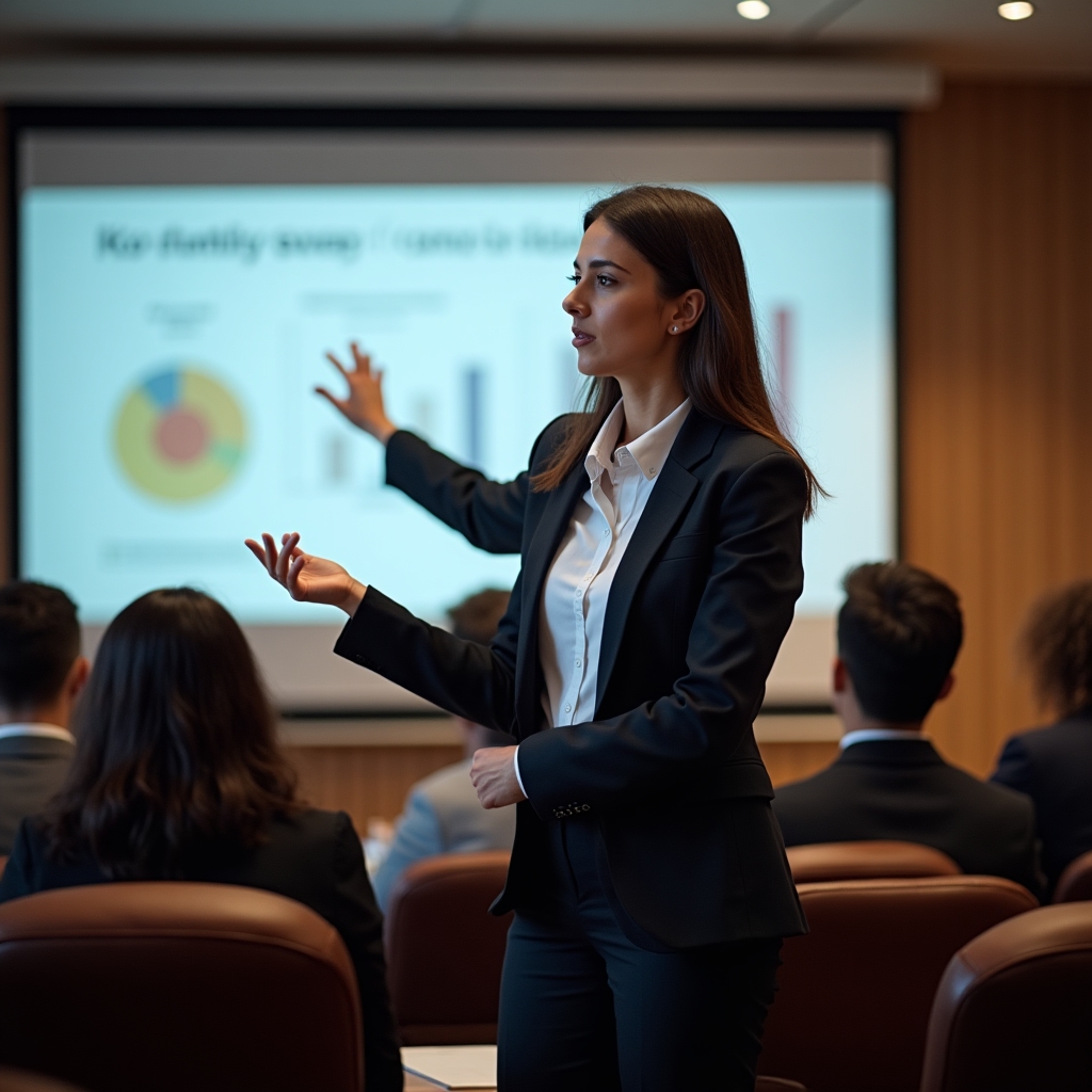 Презентация образовательного материала на проекторе в конференц-зале